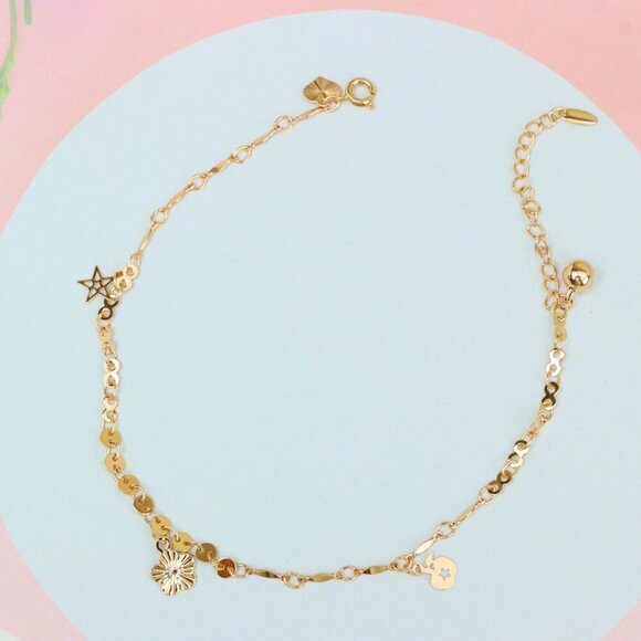 "Rose Gold Anklet with Star & Charm Details, Adjustable Chain Design, XPAL1071 - Picture 1 of 12